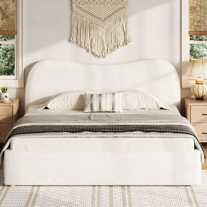 Queen Size Upholstered Platform Bed with Wooden Slats