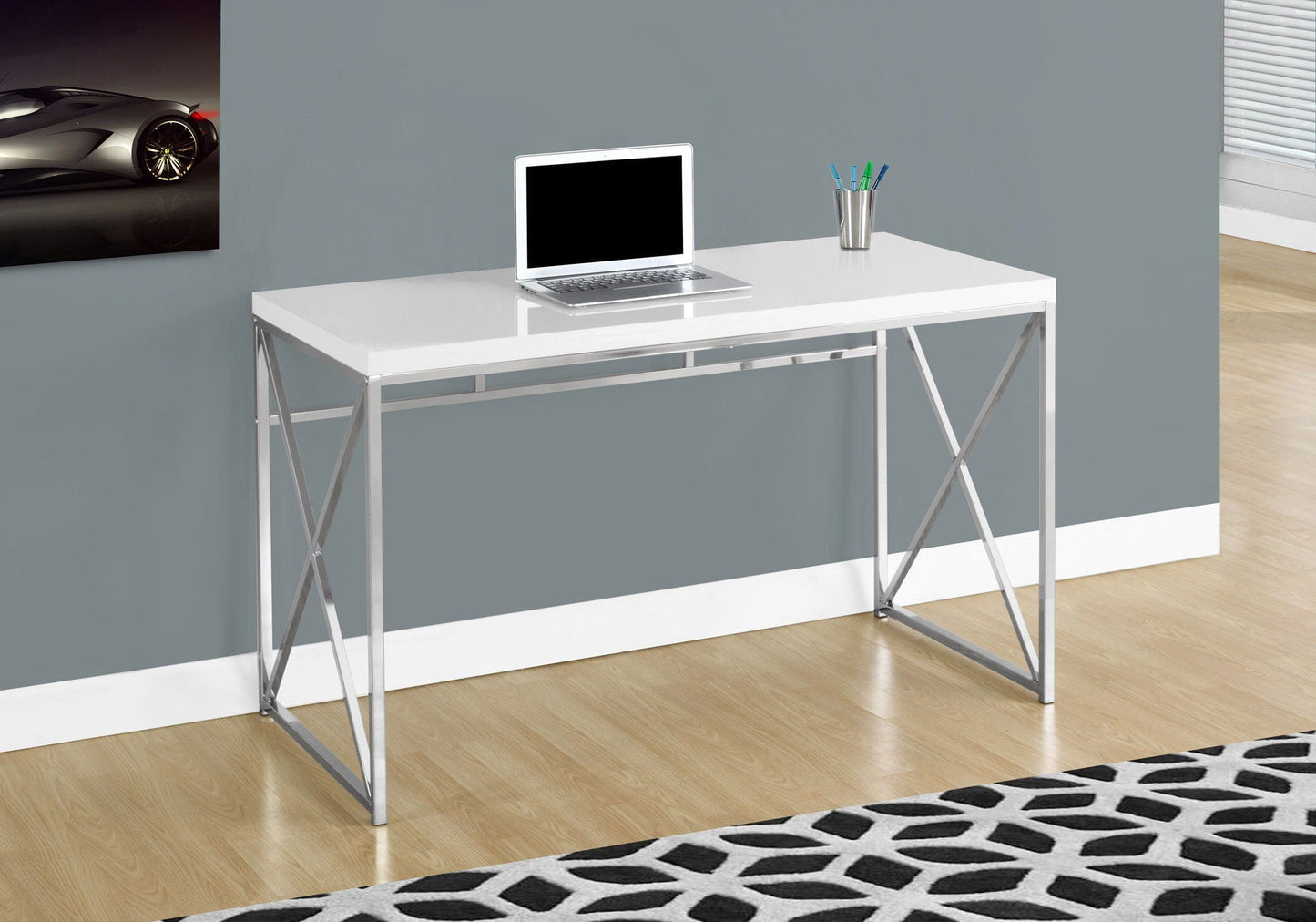 Computer Desk for Home Office, Laptop, Glossy Contemporary & Modern