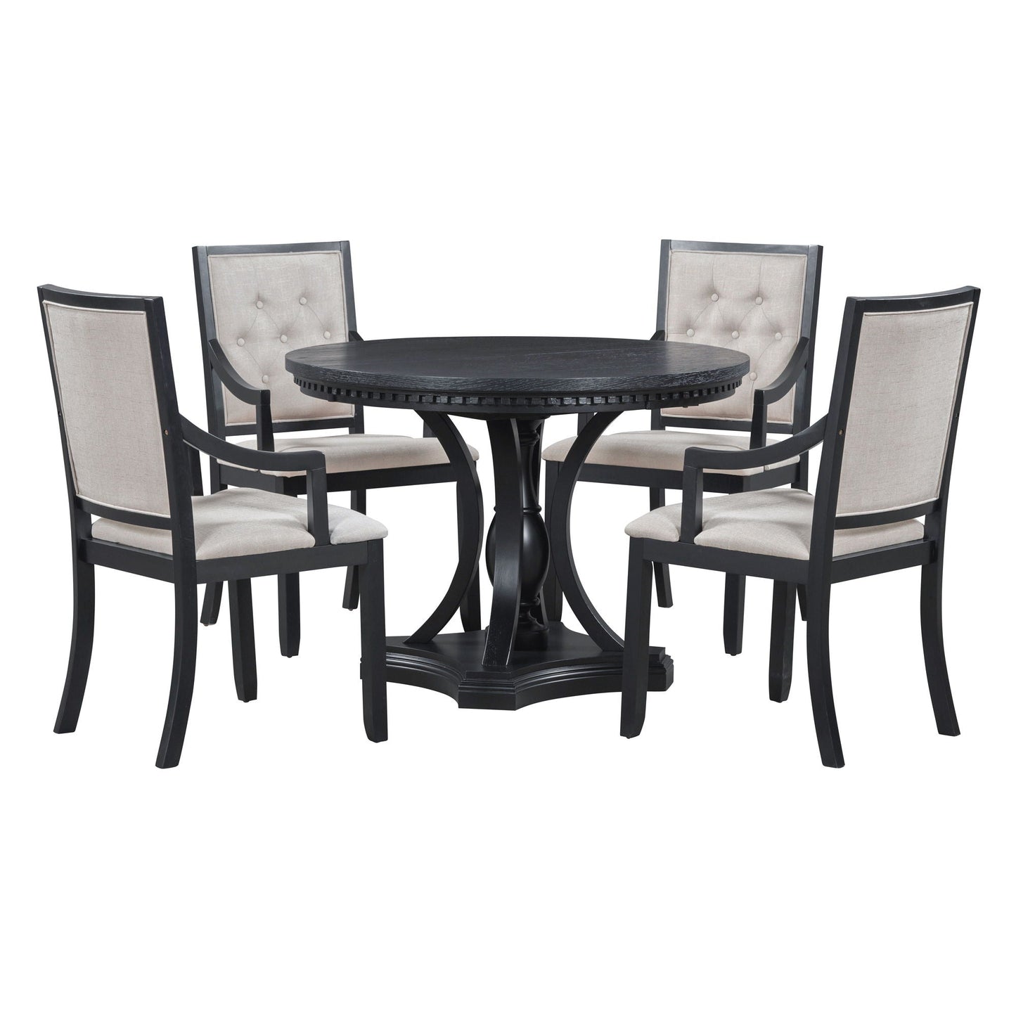 5 Piece Dining Set Extendable Round Table And 4 Chairs - Black / Oak