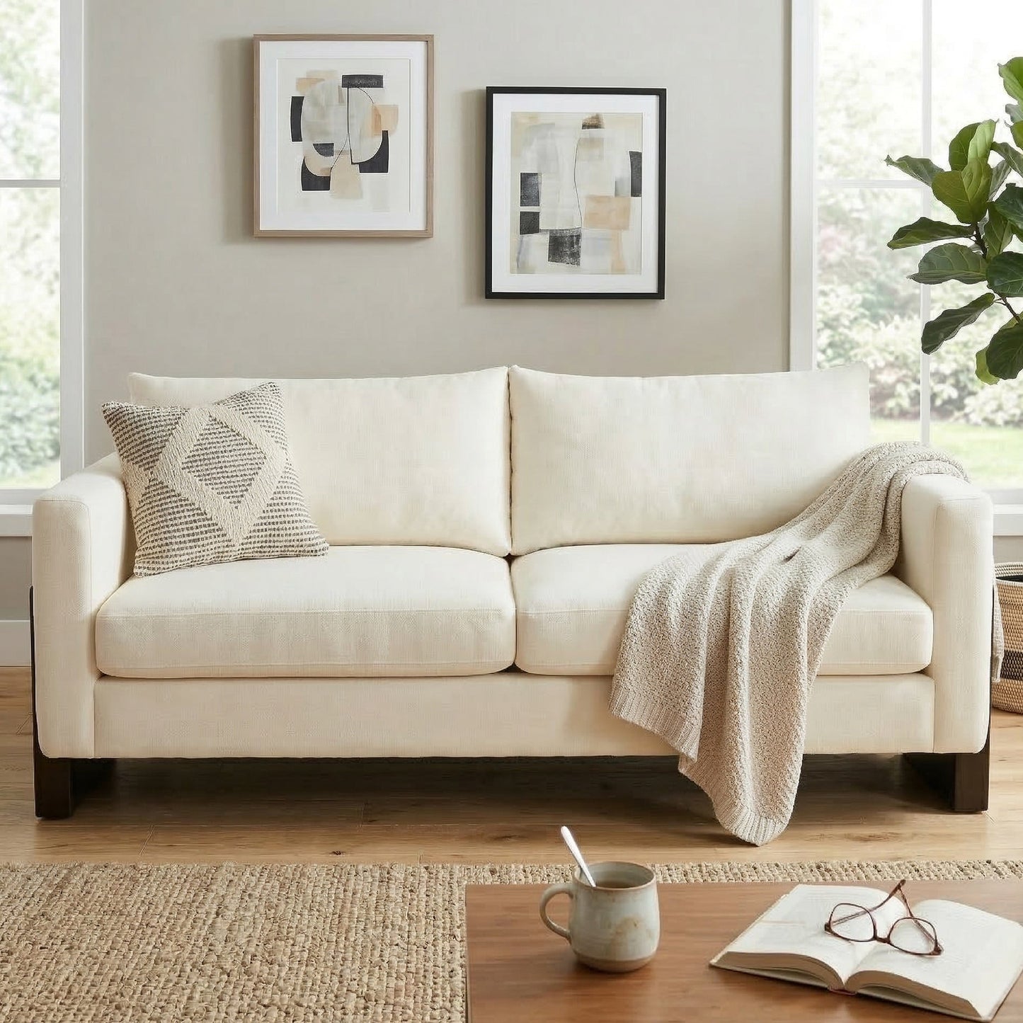 Modern Sofa Couch Stylish 3-Seater Sofa with Rubberwood Legs