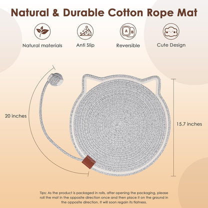 Cat Scratcher Mat Natural Cotton Rope Cat Scratch Pad Round Horizontal Floor Cat Scratching Pads For Indoor Cats  Cat Furniture Protector For Wall Couch Carpets  Sofas