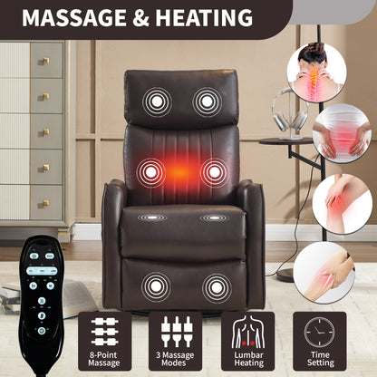 Brown Faux Leather Heat Massage Manual Recliner Chair