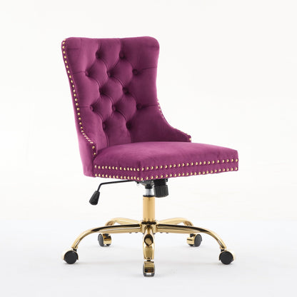 Office Chair Modern Velvet Upholstered Tufted Button (Purple)