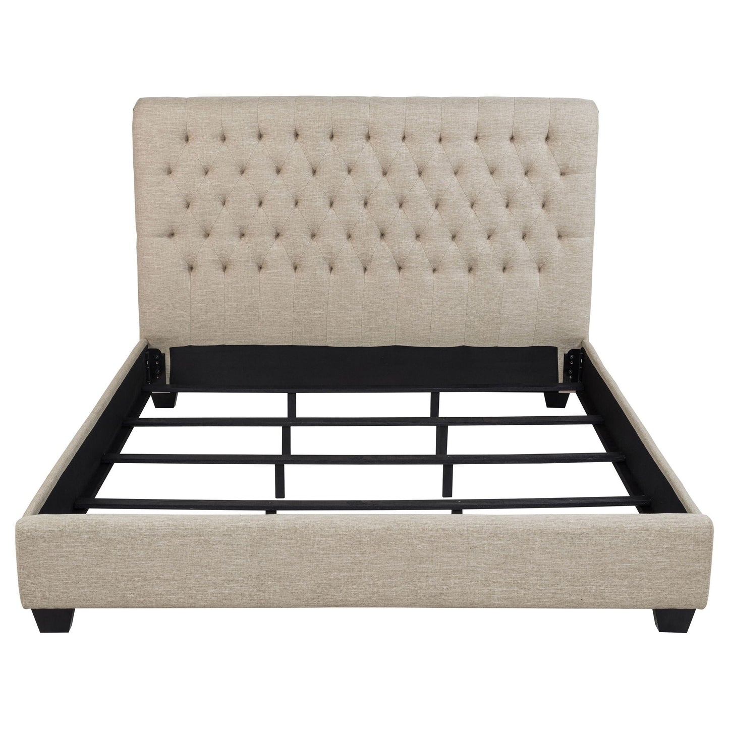 Upholstered California King Bed With Tufted Headboard And Birch Legs - Oatmeal