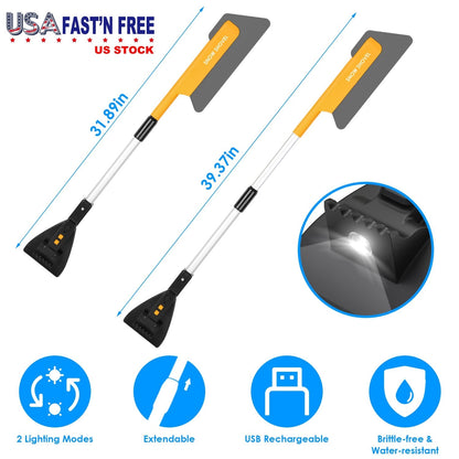 3 In 1 Car Snow Removal Shovel with Lights Car Snow Removal Tool Telescopic Windshield Ice Scraper Snow Brush Shovel