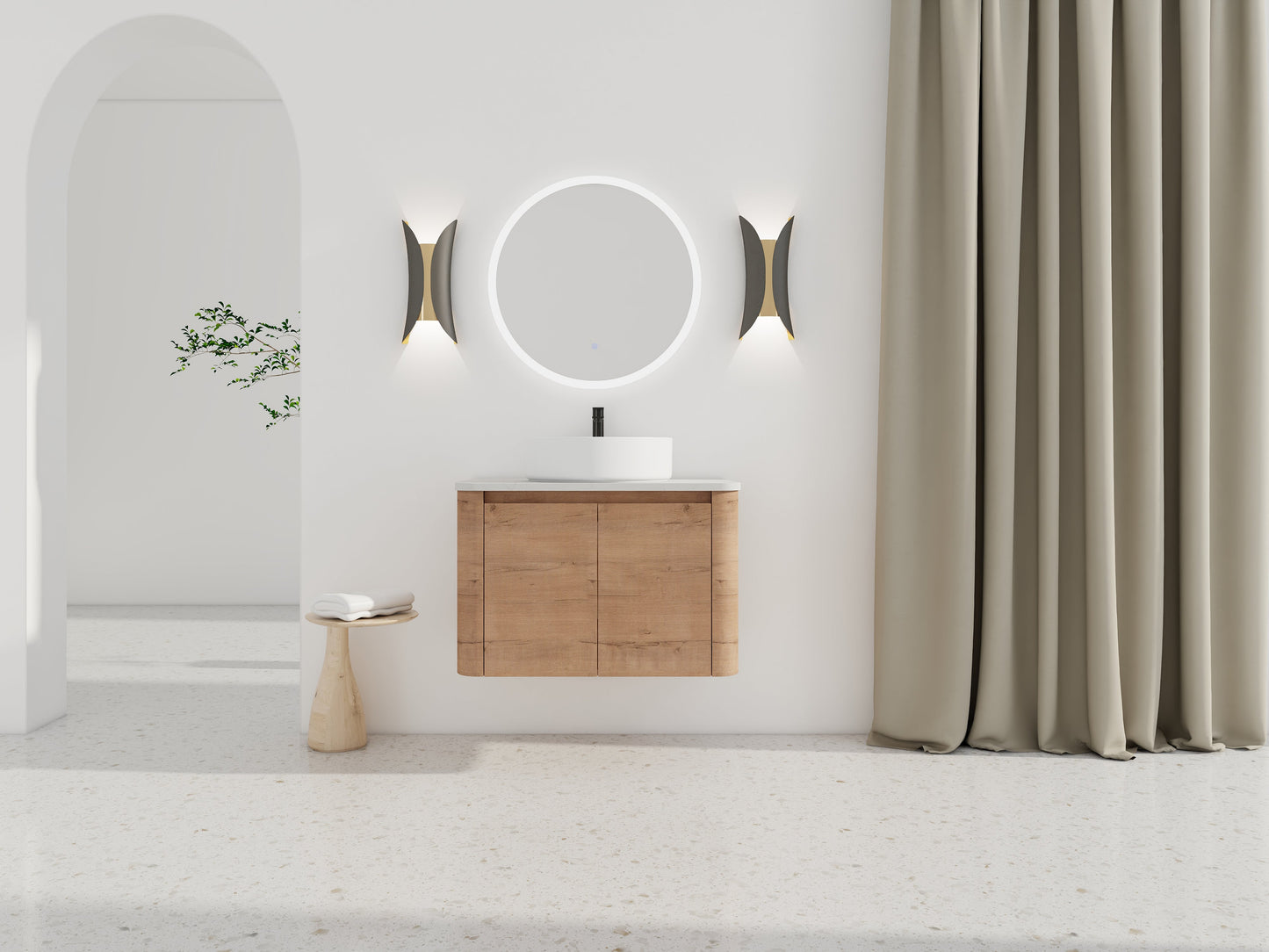 30" Wall-Mounted Bathroom Vanity With Ceramic Art Sink & 2 Soft-Close Doors