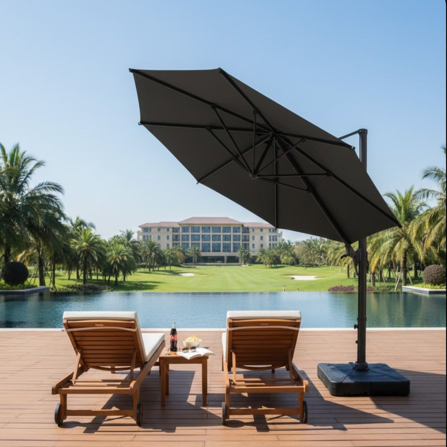 Round Cantilever Patio Umbrella With 360 Rotation & Infinite Tilt Adjustment