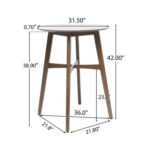 Mid-Century Modern Round Wooden Bar Table – 42" High Bar Table with Tapered Legs