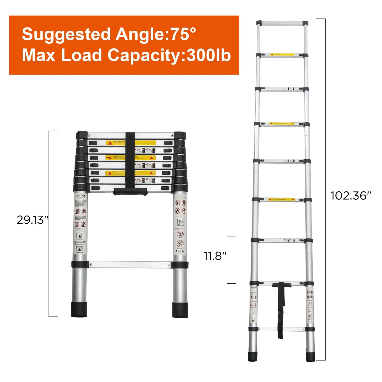 Telescopic Extension Ladder Folding Portable Multi Purpose For Indoor Outdoor Work - Black