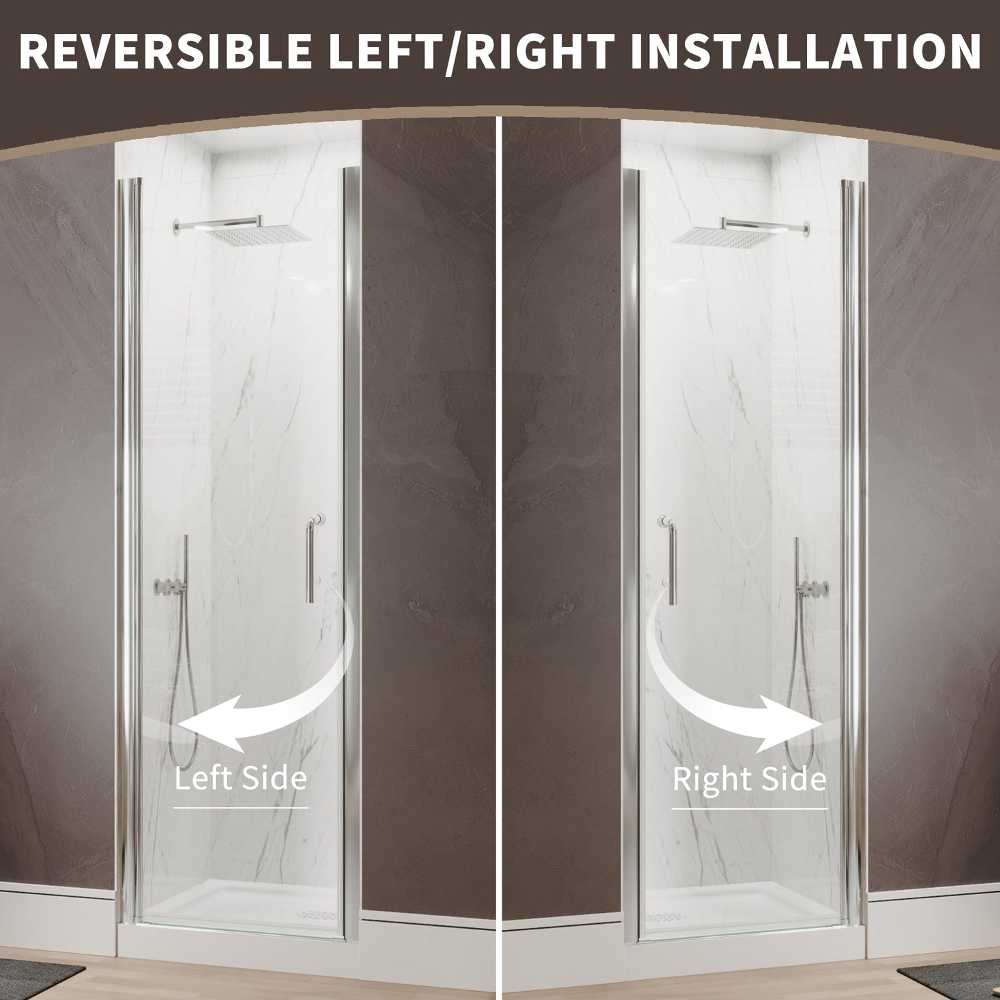 34 In. to 36 In. x 72 In. Semi-Frameless Pivot Shower Door