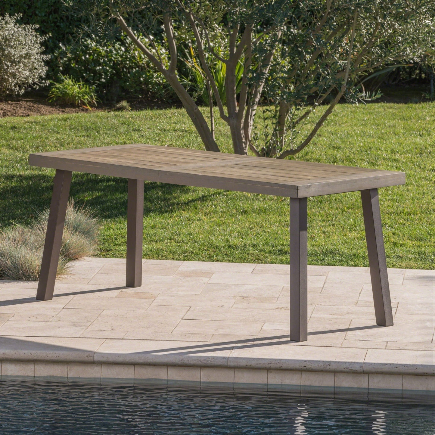 Acacia Wood Dining Table with Slat Design