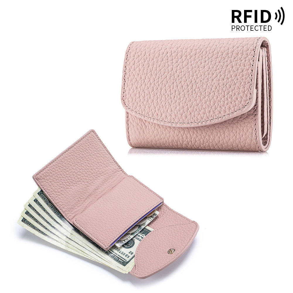 Japanese-style Short Wallet For Women Made From Top-layer Cowhide With A Premium Feel