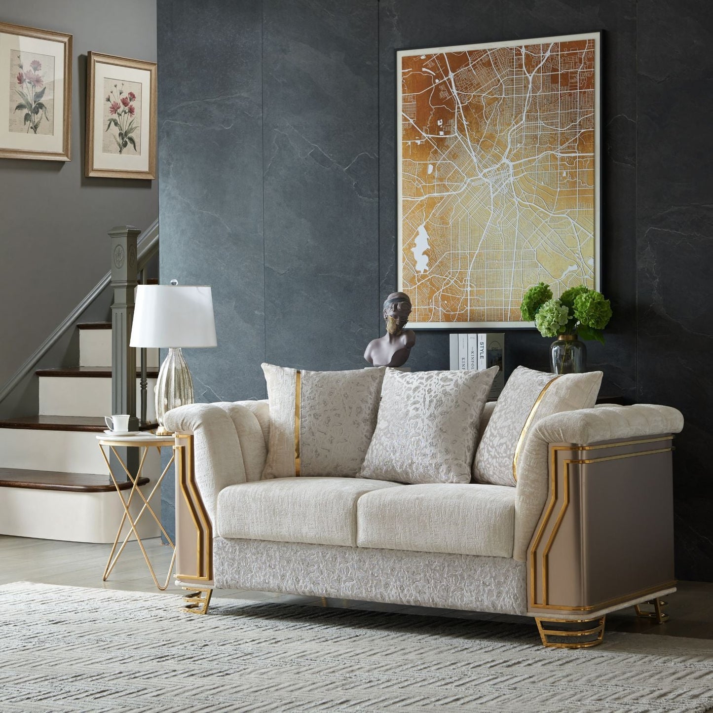 Chateau - Loveseat - Cream / Brown