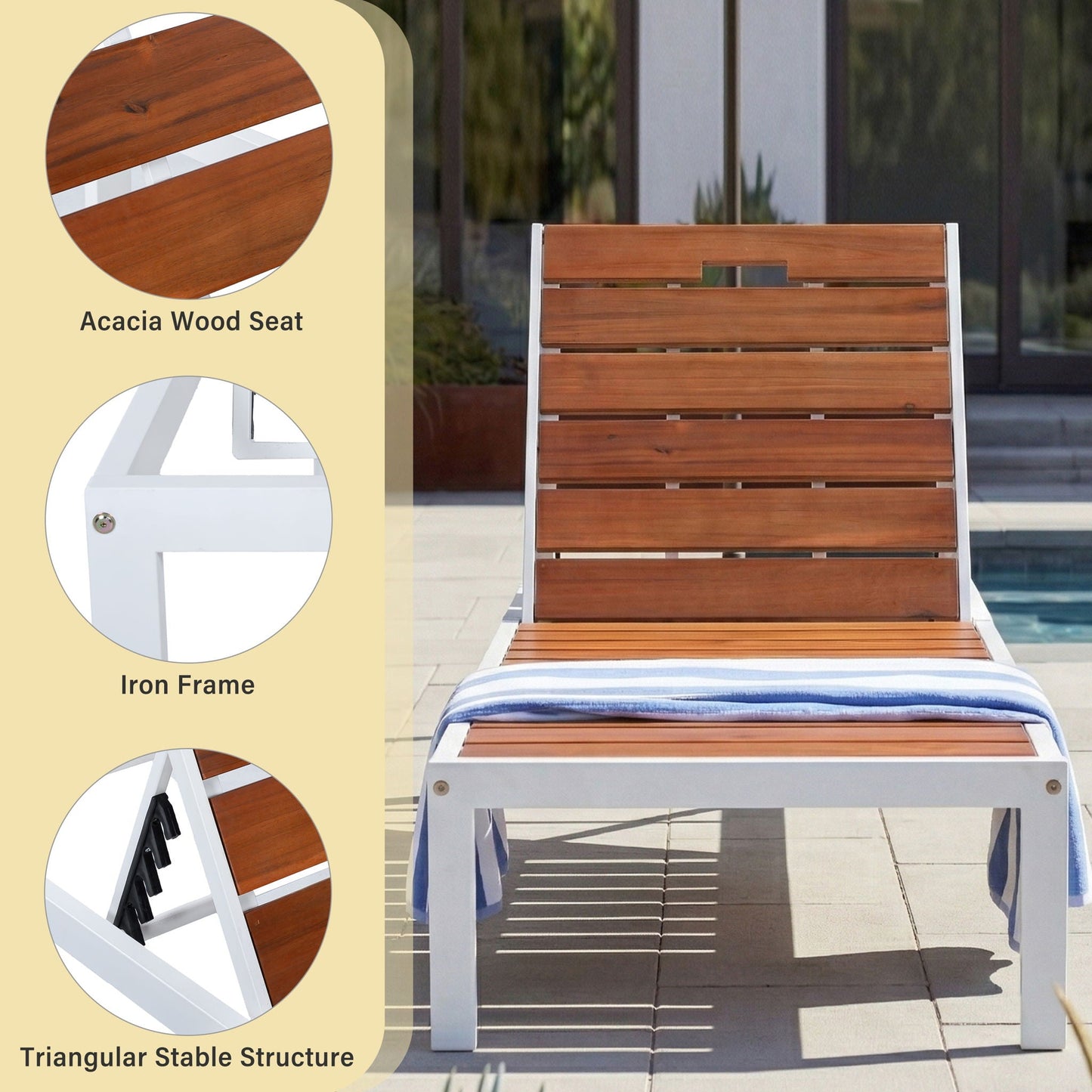 Outdoor Chaise Pool Lounge Chairs With Adjustable Backrest - Brown / White