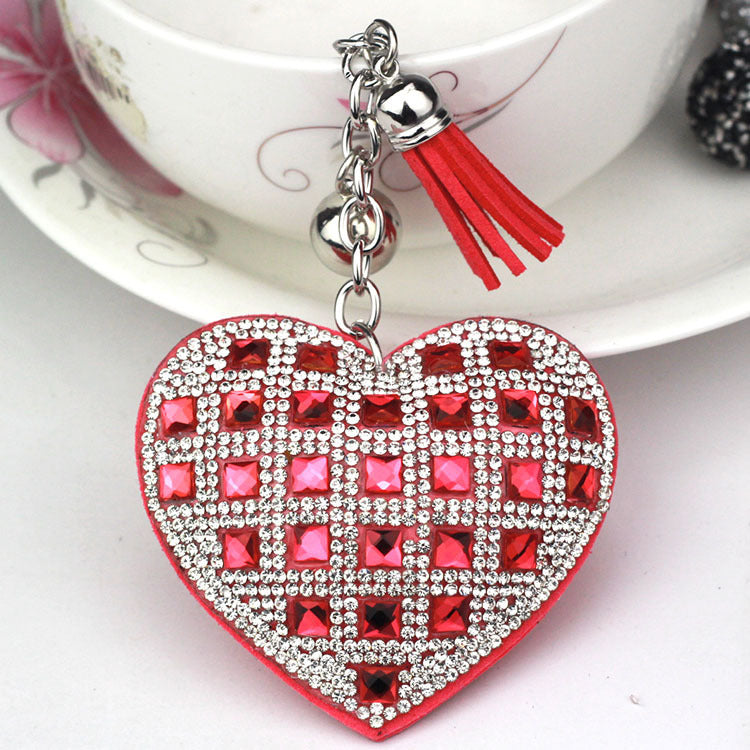 LuxeCharm Sparkling Gold Rhinestone Heart Keychain | Champagne Crystal Studded Heart Bag Charm with Tassel and Bell – European Style Personalized Gift