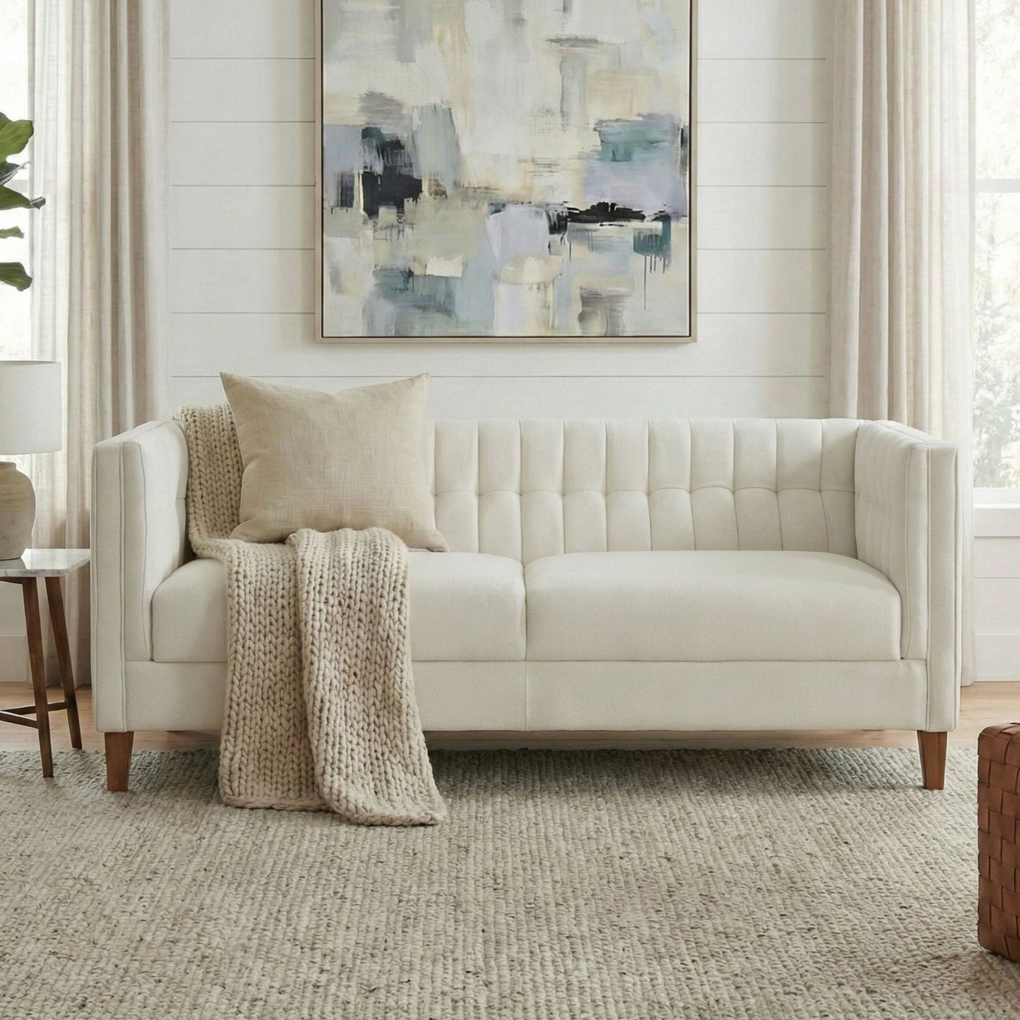 Modern 3 Seater Sofa Upholstered Couch with Curved Armrests