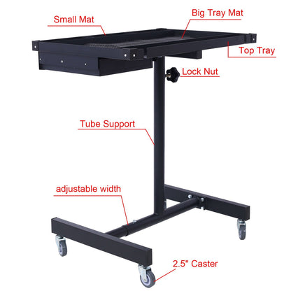 Adjustable Tear Down Work Table With Drawer For Garages, Repair Shops, And Diy, Portable, (4) 2.5" Swivel Casters, 220 Pound Capacity, Rubber Corners, Heavy Duty Steel