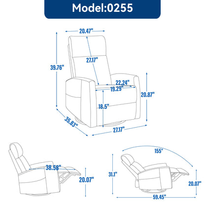 Heat Massage Manual Recliner Chair with Rocker and Swivel in Fabric for Living Room