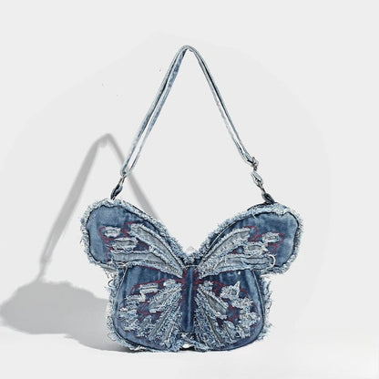 Design washed denim bag, butterfly shaped bag, punk denim bag, shoulder bag, backpack purse for women