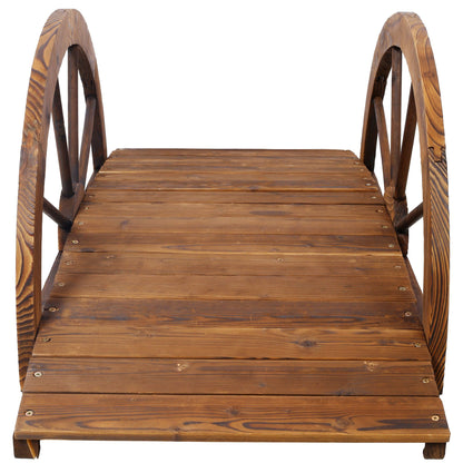 Wooden Garden Bridge Arc Footbridge With Half Wheel Railings Solid Fi - Brown