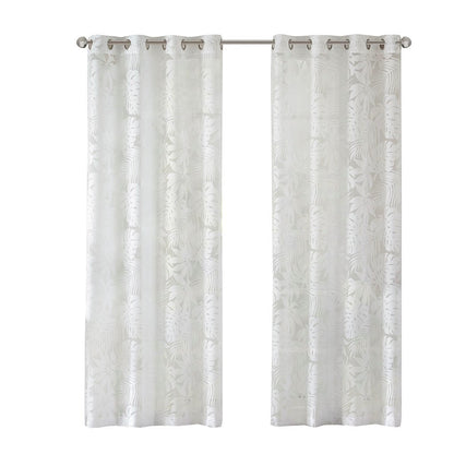 Palm Leaf Burnout Sheer Window Curtain White 50x63