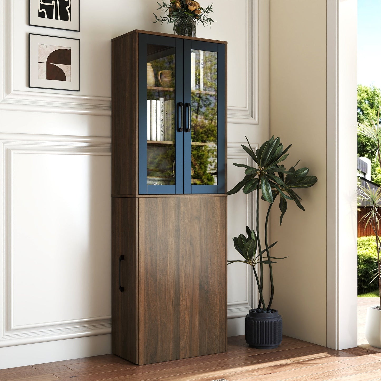 70.87" High Display Storage Cabinet with Multi-Tier Shelves and Glass Doors