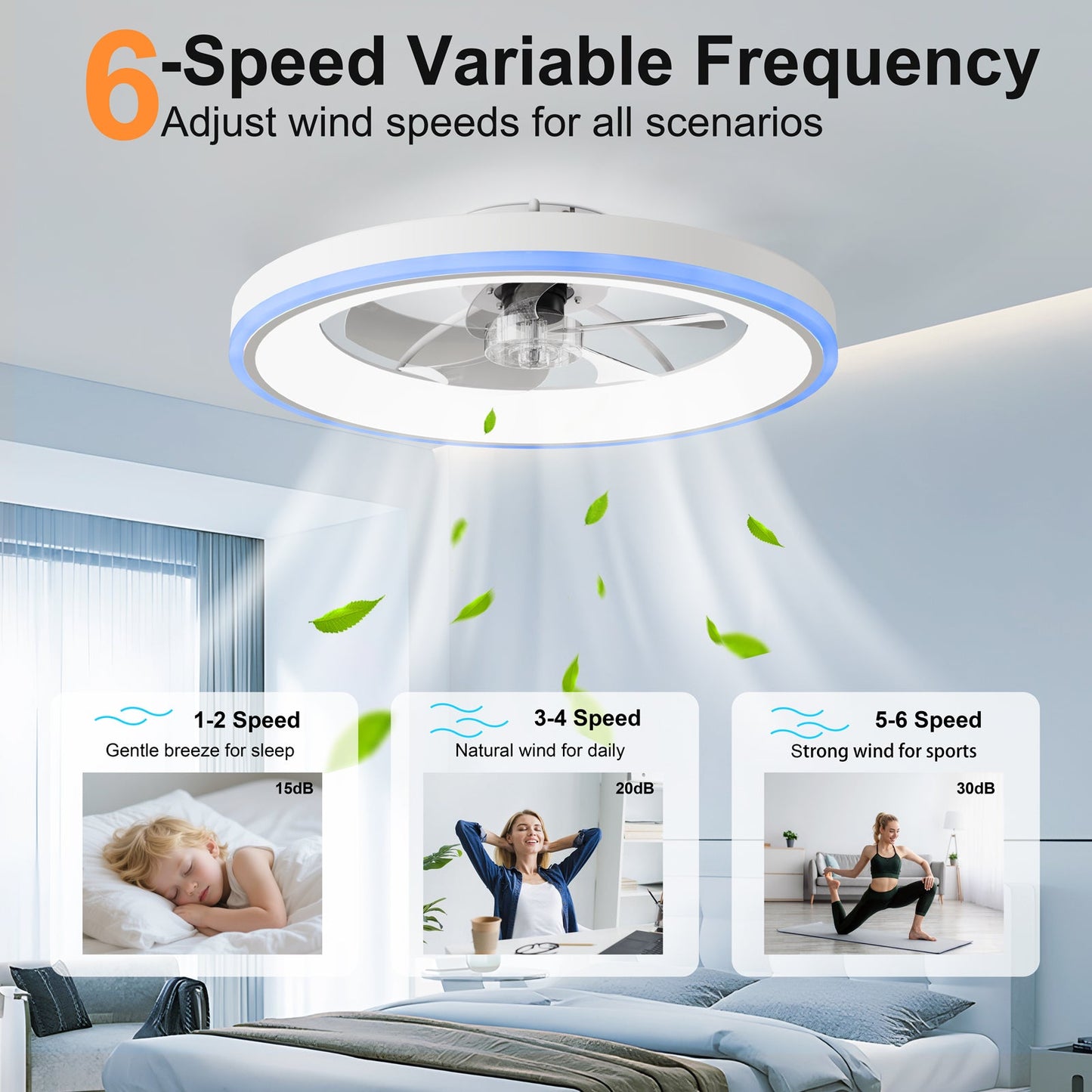 23.6" Modern RGB Ceiling Fan with Lights