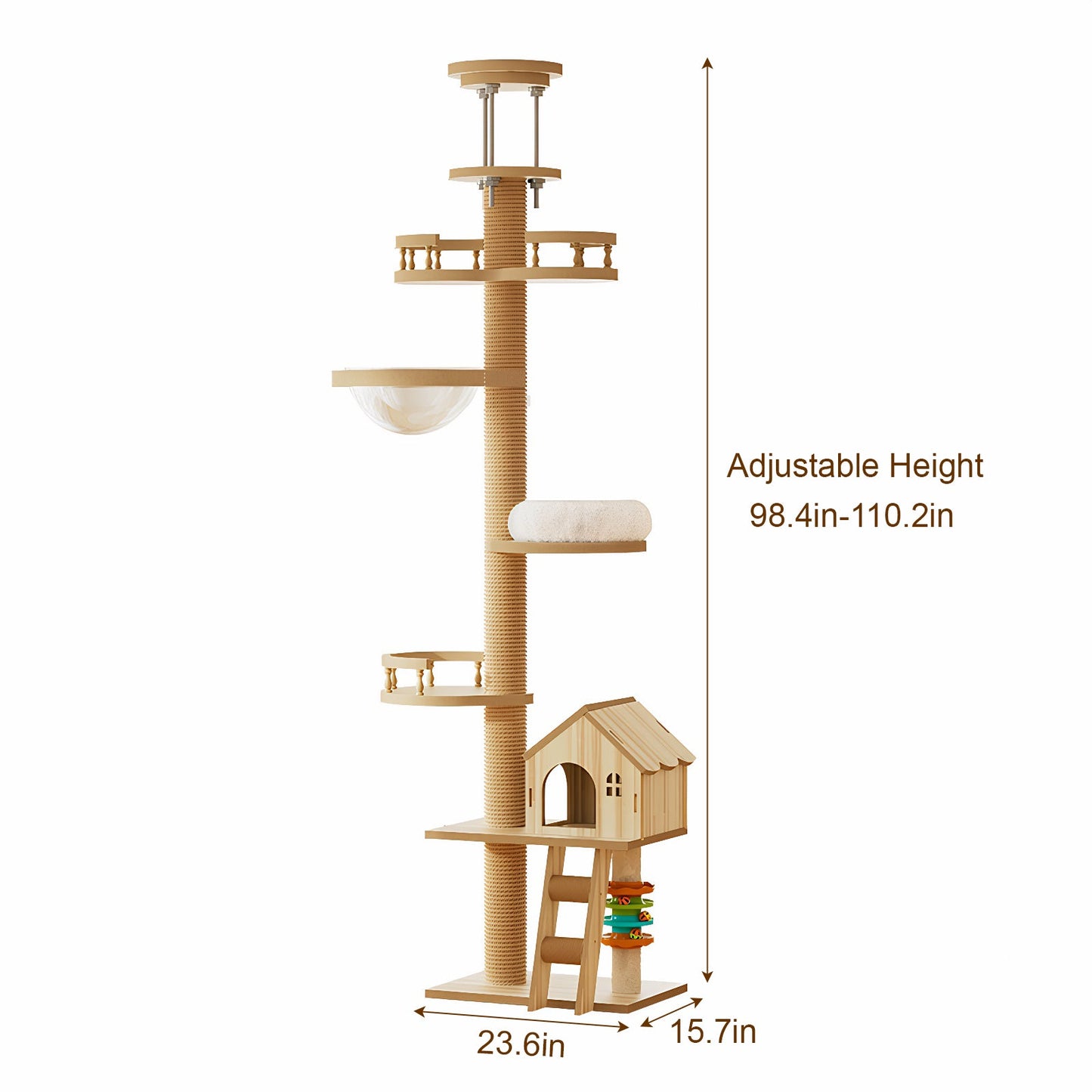 Floor to Ceiling Cat Tree with Adjustable Height and Condo Cave Bed