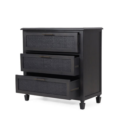 Newell Cane 3 Drawer Dresser - Dark Gray
