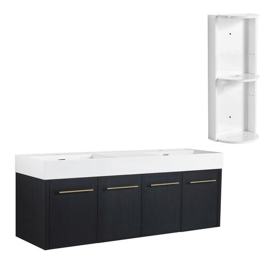 Modern Wall Mounted Bathroom Vanity With Resin Sink and Storage Rack