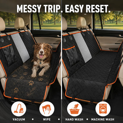 Dog Car Seat Cover For Back Seat,  Waterproof Hammock For Cars And SUVs Scratch-Resistant, Non-Slip Design With Mesh Window, Side Flaps And Storage Pocket, Black
