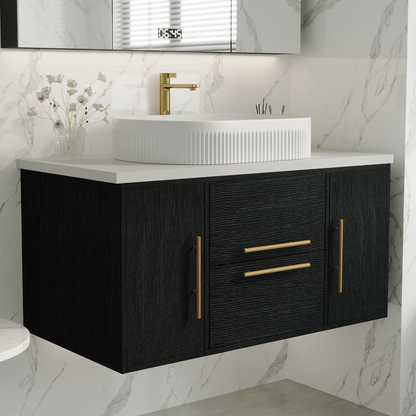 39.4 in Modern Floating Bathroom Vanity with Ceramic Sink