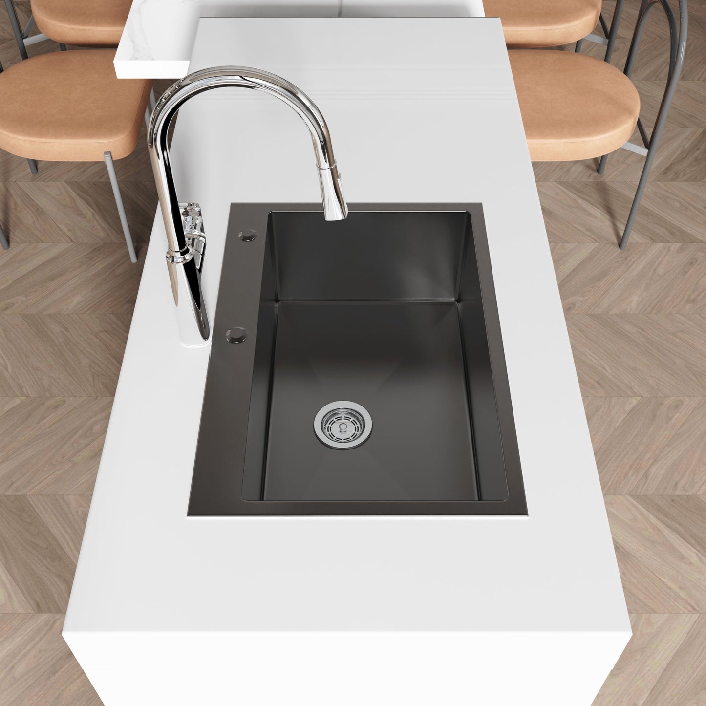 Stainless Steel Kitchen Sink, 27″x19″ Single Bowl, Overmount Handmade Sink