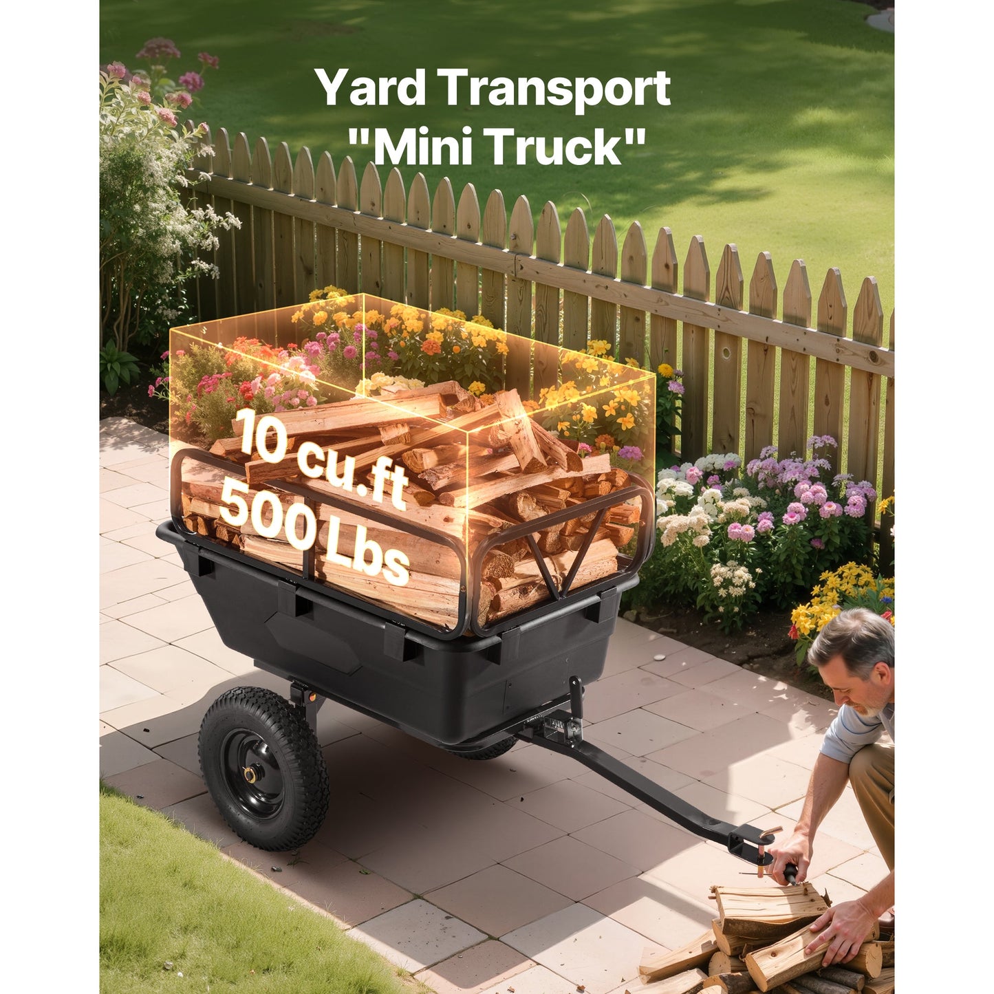 Dump Trailer 500 lbs 10 Cu. Ft Tow Behind Plastic Garden ATV Trailer Cart
