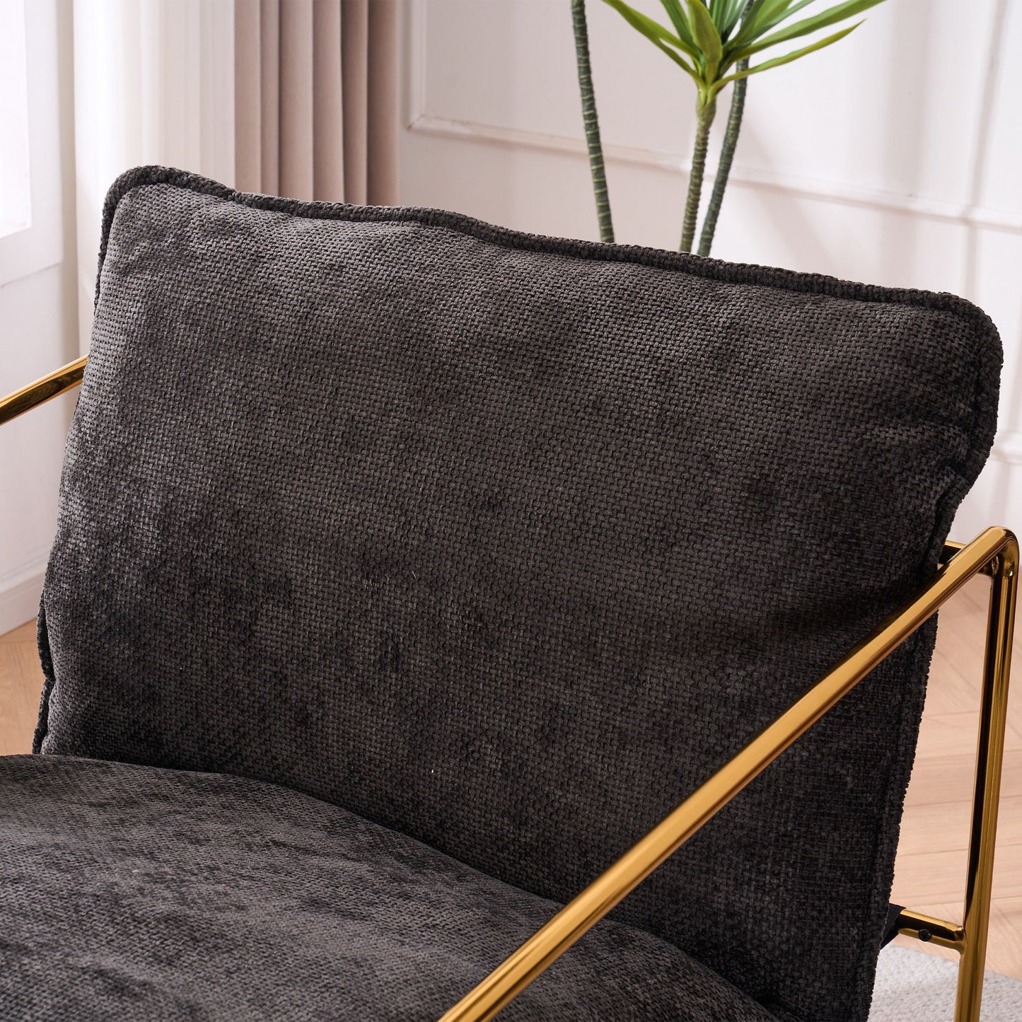 Upholstered Hanging Armchair With Arm Pocketsmetal Frame (Set of 2), Plated Craftsmanship, Crushed Foam Cushions And Skin-Friendly Woven Fabric For Living Room And Bedroom
