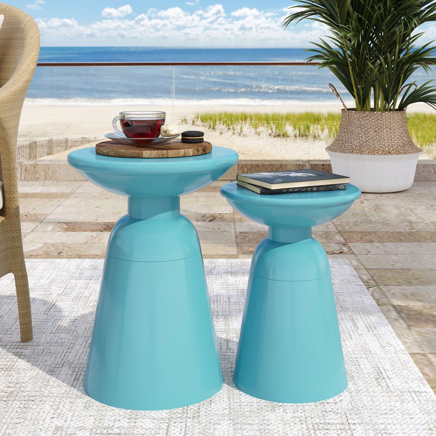 Serenita Outdoor Side Tables With Flared Design (Set of 2)