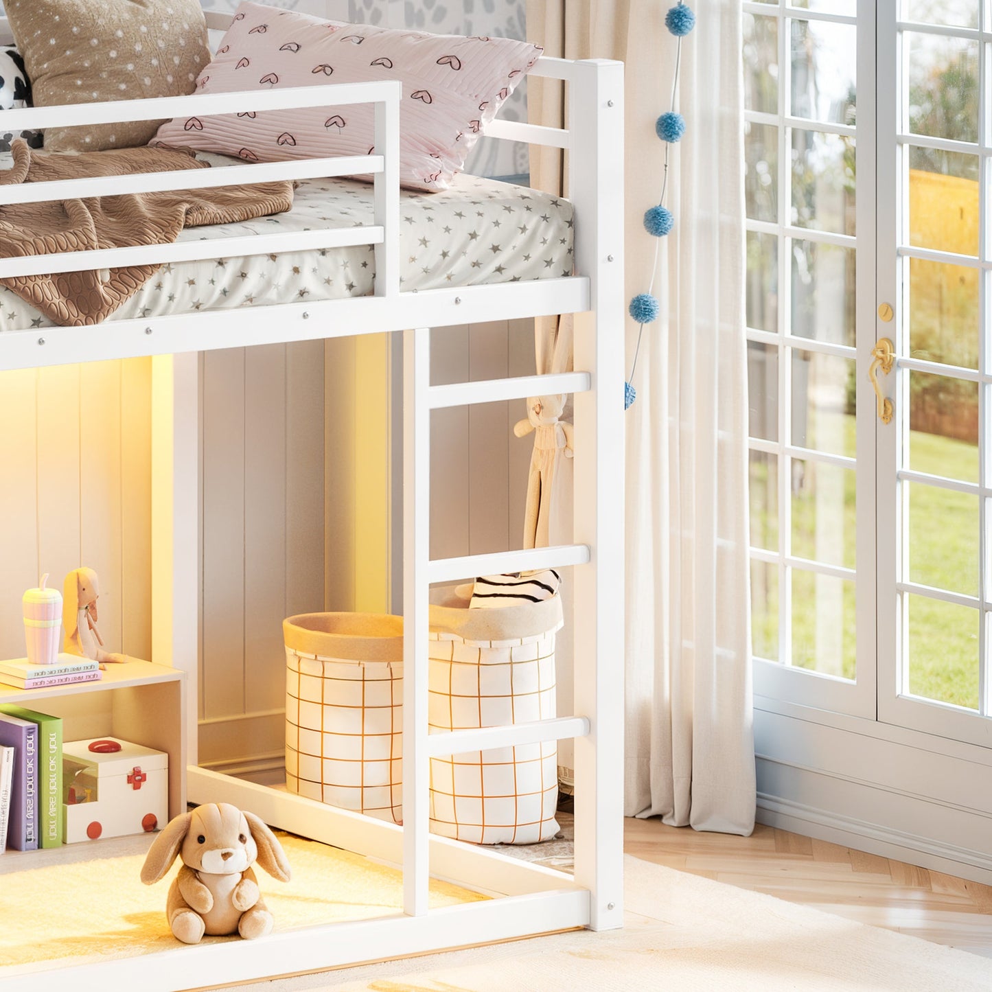 Twin Over Twin Bunk Bed with Storage Shelves and Drawers