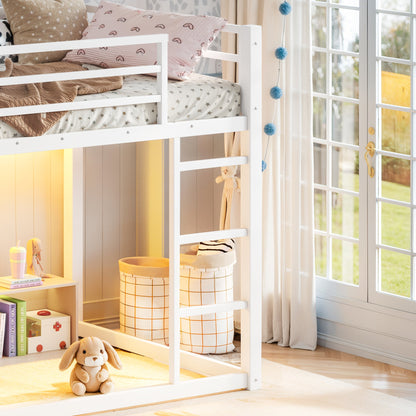 Twin Over Twin Bunk Bed with Storage Shelves and Drawers