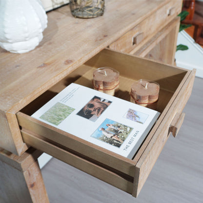 Rustic Wood Console Table With 3 Drawers Entryway Table For Hallway, Foyer, Or Office - Natural / Natural & Light Brown / Natural Wood / Natural Wood Wash / Natural / Rustic