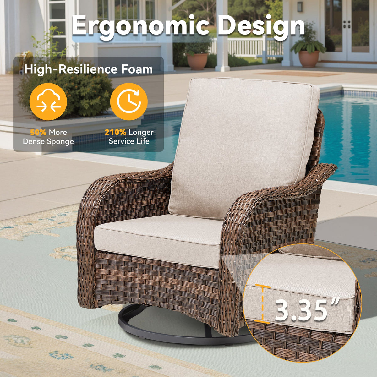 Patio Wicker Rocking Swivel Glider Rocker Chair Set of 2 for Porch