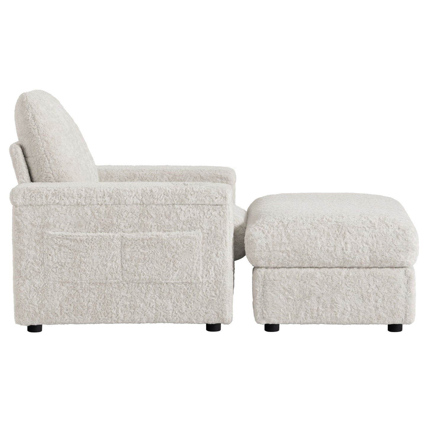 Oversized Chaise Lounge Indoor Rabbit Fur Sofa Bed With Storage Ottoman And Armrests Cup Holders With Deep Seat