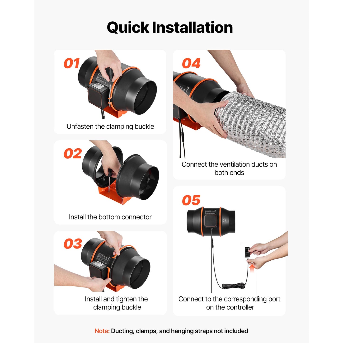 Inline Duct Fan with 402 CFM and 3-Speed Circulation