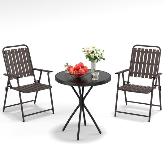 3-Piece Outdoor Patio Furniture Set with Foldable Chairs & Tempered Glass Table