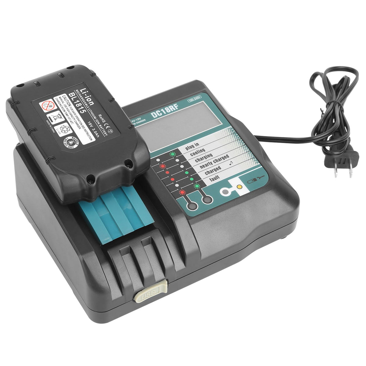 Rapid Charger Replacement Fit for Makita 14.4-18V Battery BL1860 BL1830 BL1850 with_x000B__x000B_LCD Display USB Port
