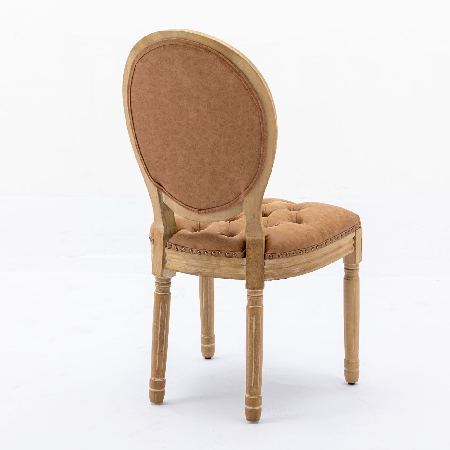French Style Solid Wood Frame Antique Painting, Hand-Pulled Buckle Decoration Artificial Dining Chair With Nailhead Trim, Wood Legs