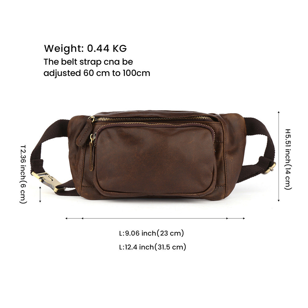 Simple Retro First-Layer Cowhide Mens Chest Bag