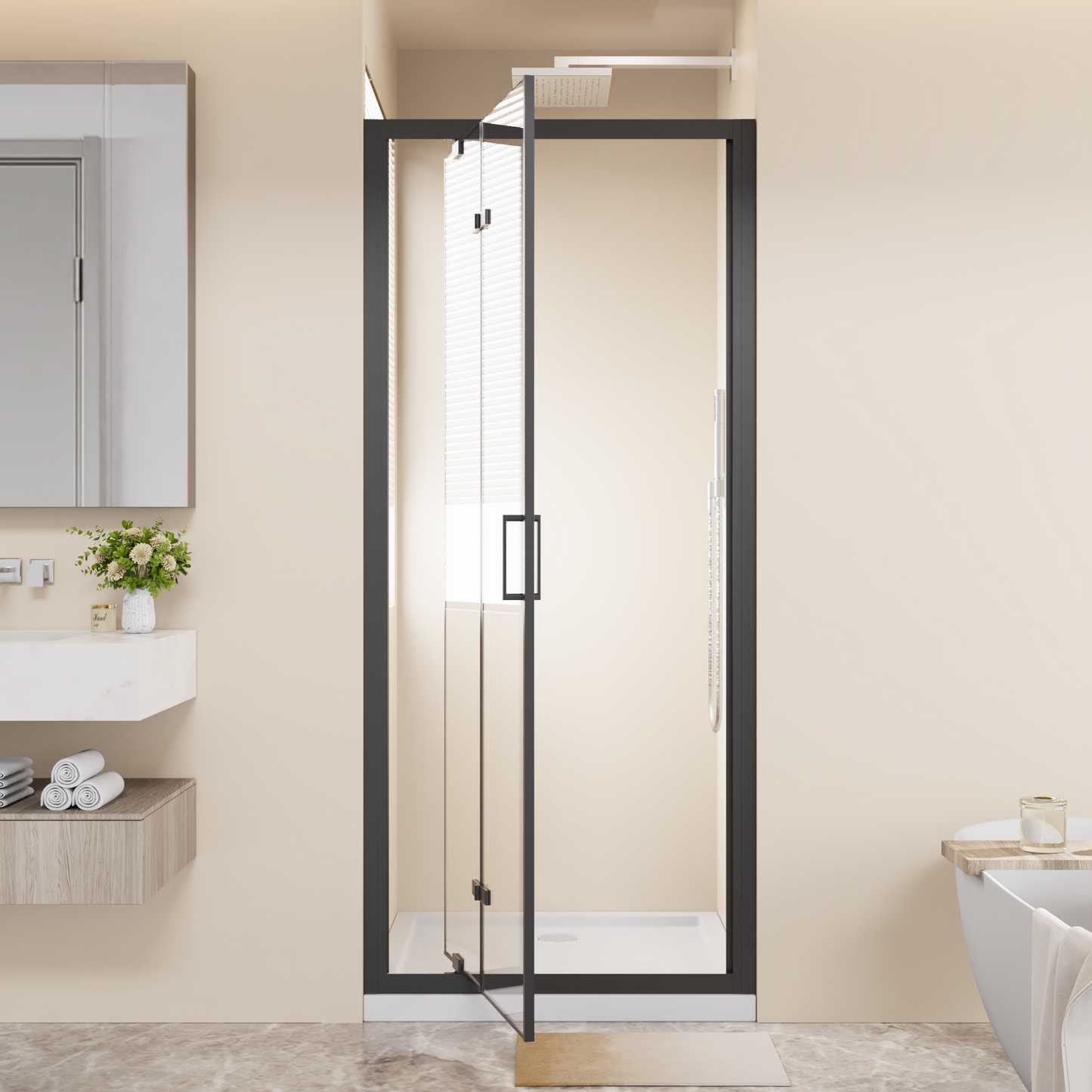 Framed Bi-Fold Pivot Shower Door 30"x72" Space-Saving Folding Shower Enclosure