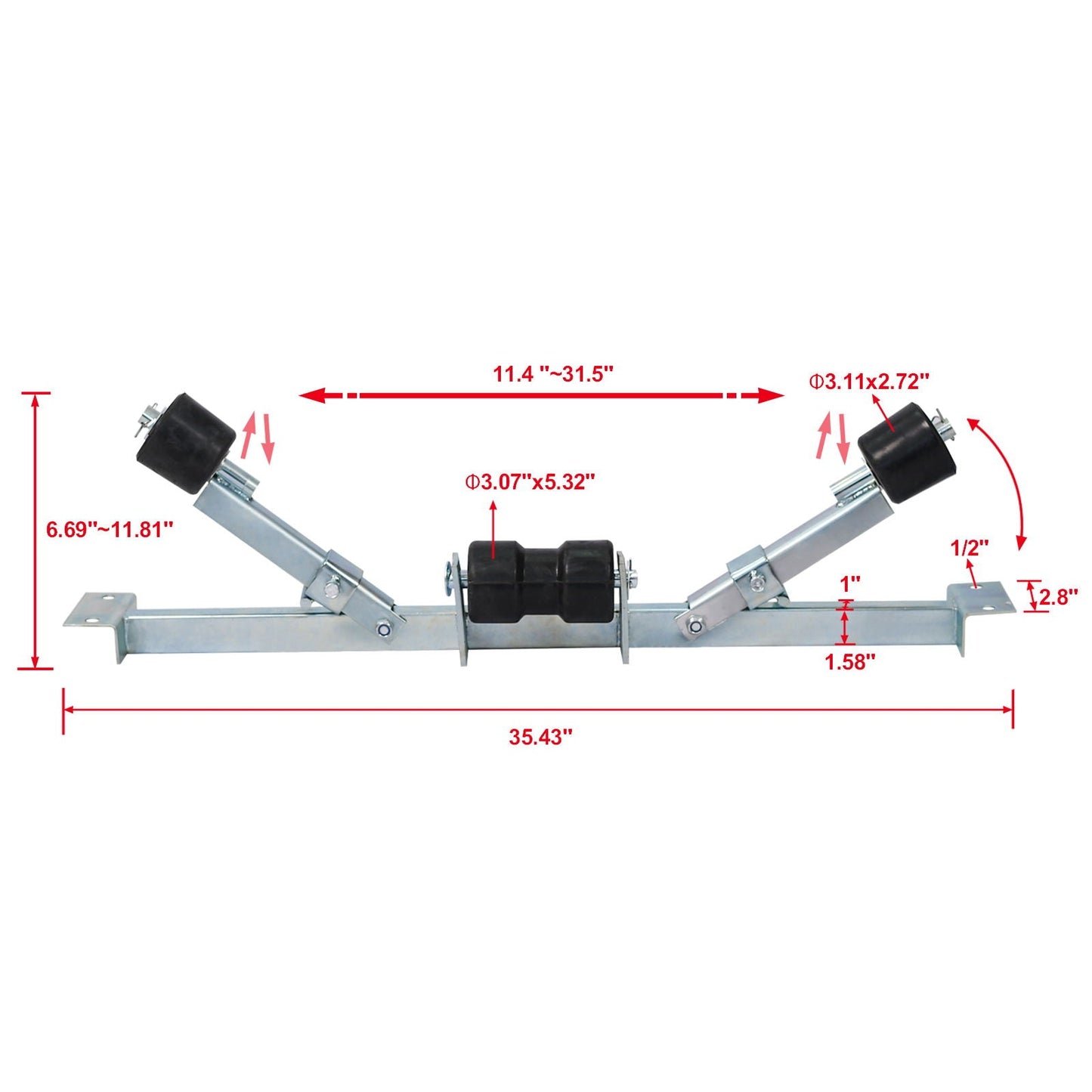 Heavy Duty Boat Trailer Support Bracket with Keel Rollers