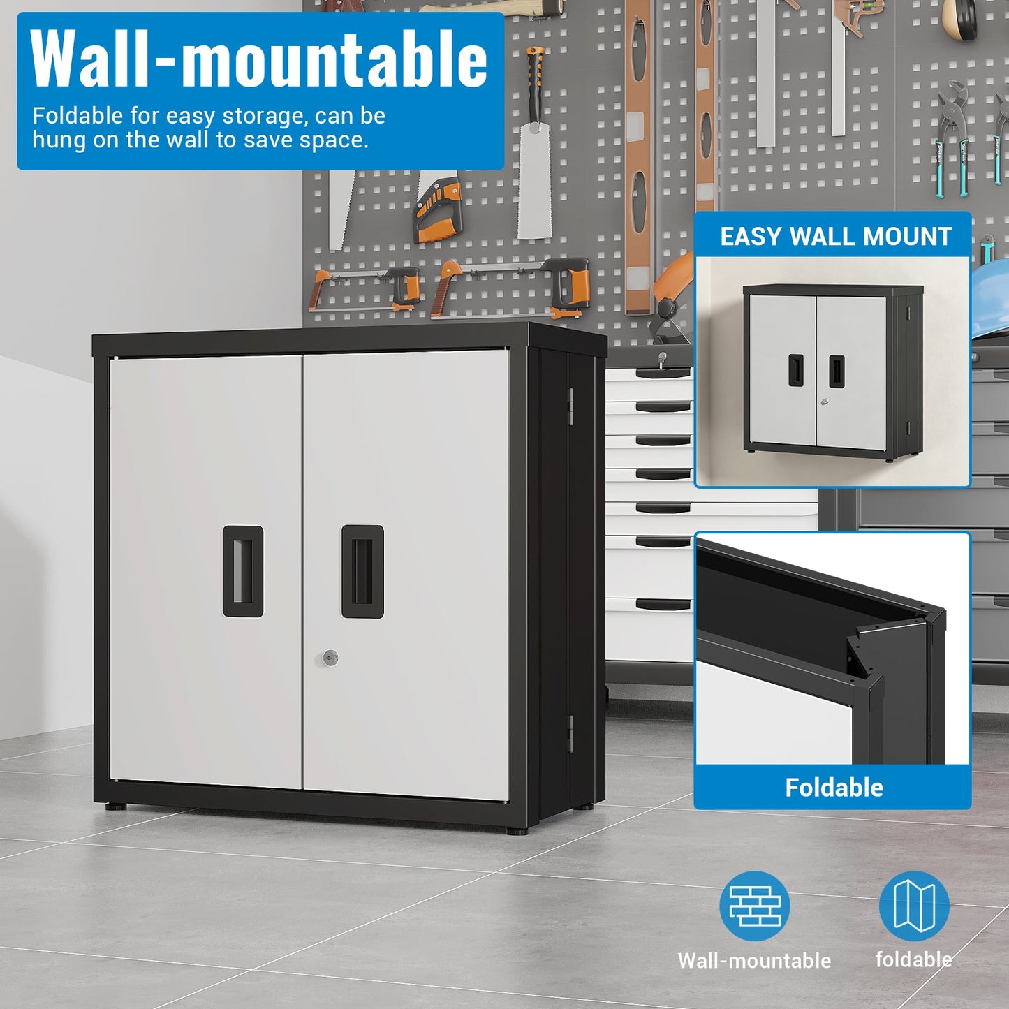 Metal Tool Garage Storage Cabinet with 2 Doors and Lock