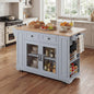 54" Mobile Kitchen Island with Glass Door Storage, Power Outlet & Rolling Cart